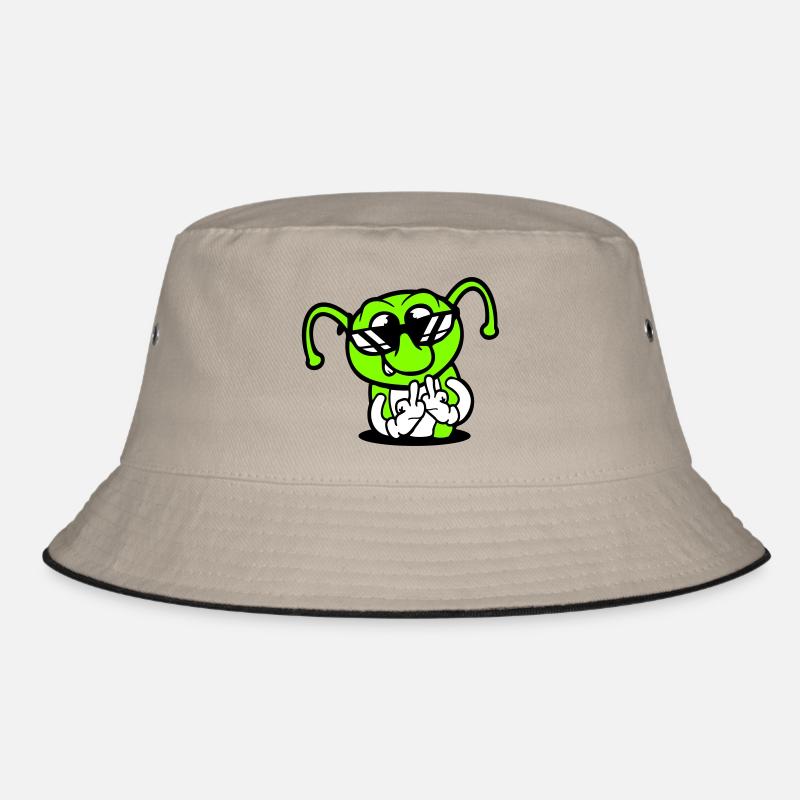 Caterpillar Middle Finger Insult Hole Sunglasses - Bucket Hat - khaki/black