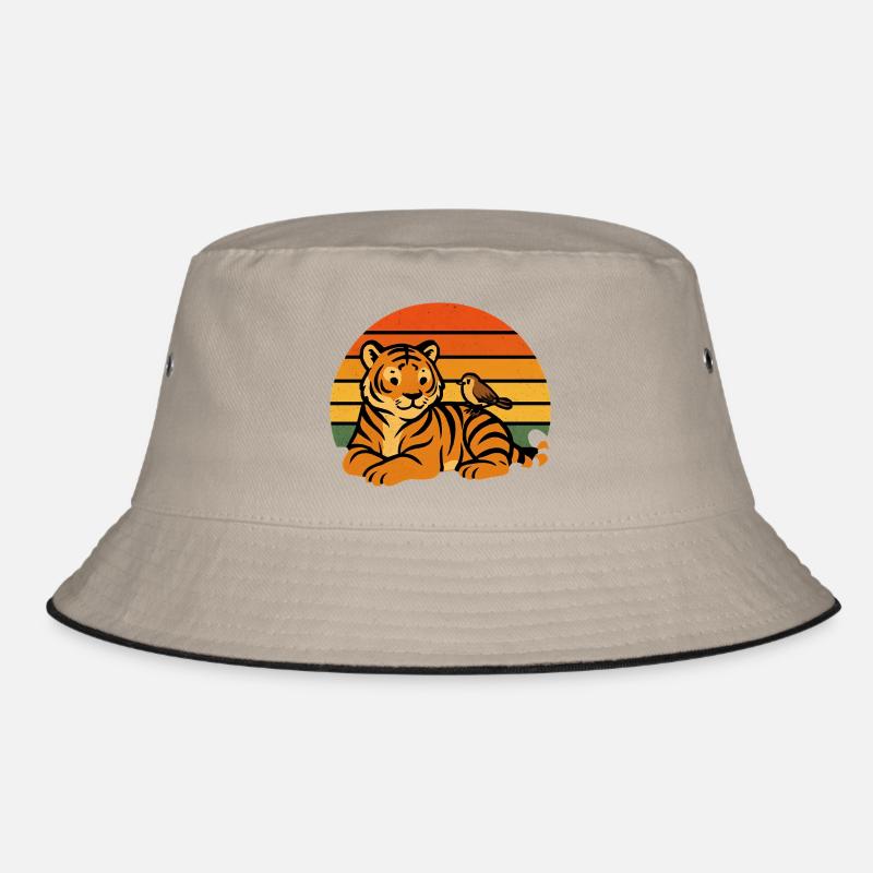 Tiger Vogel Tierfreundschaft - Bucket Hat - Khaki/Schwarz