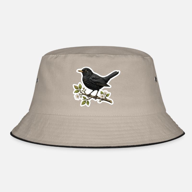 Blackbird on Flower Branch - Spring Design Bucket Hat