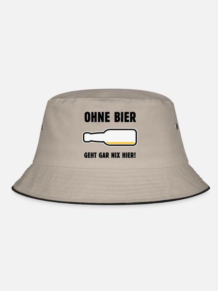 Ohne Bier Geht Gar Nix Hier! (Bierchen / POS 3C) - Bucket Hat - Khaki/Schwarz - Vorne