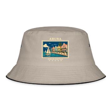 Aruba Oranjestad Vintage Reisemarke - Bucket Hat - Khaki/Schwarz - Vorne