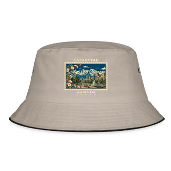 Kasachstan Almaty Vintage Reisemarke - Bucket Hat - Khaki/Schwarz - Vorne