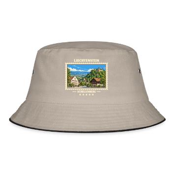 Liechtenstein Schellenberg Vintage Reisemarke - Bucket Hat - Khaki/Schwarz - Vorne