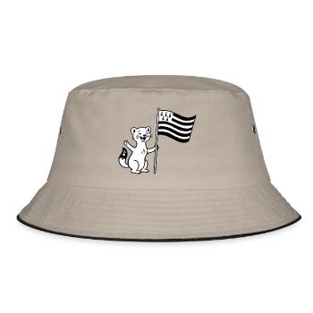 Niedliches bretonisches Hermelin mit Flagge der Bretagne - Bucket Hat - Khaki/Schwarz - Vorne