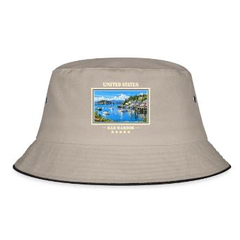 Vereinigte Staaten Bar Harbor Vintage Reisemarke - Bucket Hat - Khaki/Schwarz - Vorne