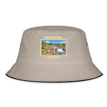 Vereinigte Staaten Sioux Falls Vintage Reisemarke - Bucket Hat - Khaki/Schwarz - Vorne
