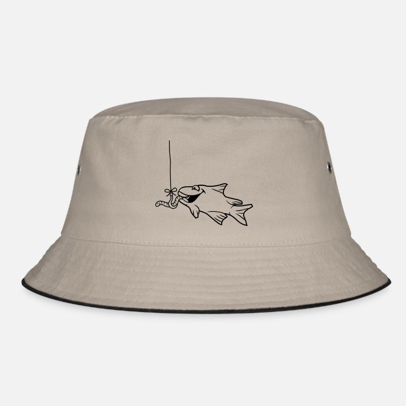 eat eat hunger worm hook fishhook string Bucket Hat