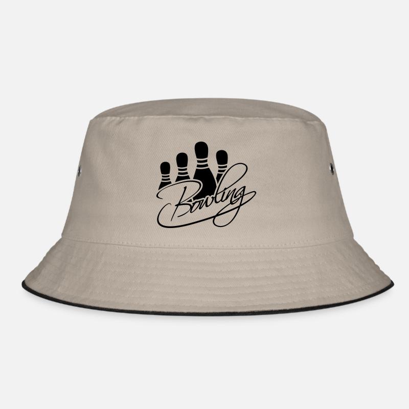 Bowling Pins Text Logo Design Bucket Hat
