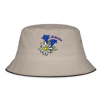 (edelweiss_mit_enzian_holladiho) - Bucket Hat - Khaki/Schwarz - Vorne