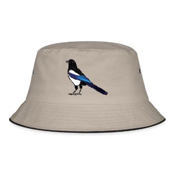 Elster / Eurasian Magpie Design 3 - Bucket Hat - Khaki/Schwarz - Vorne