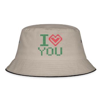 i love you with heart - Bucket Hat - Khaki/Schwarz - Vorne
