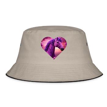 Pferd mit lila Blüten - Bucket Hat - Khaki/Schwarz - Vorne