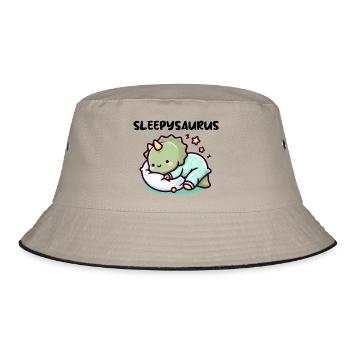 Sleepysaurus Offizielles Schlafoutfit Schlafshirt - Bucket Hat - Khaki/Schwarz - Vorne