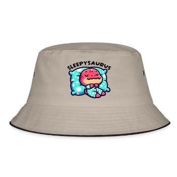 Sleepysaurus Offizielles Schlafoutfit Schlafshirt - Bucket Hat - Khaki/Schwarz - Vorne