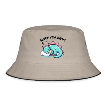 Sleepysaurus Offizielles Schlafoutfit Schlafshirt - Bucket Hat - Khaki/Schwarz - Vorne