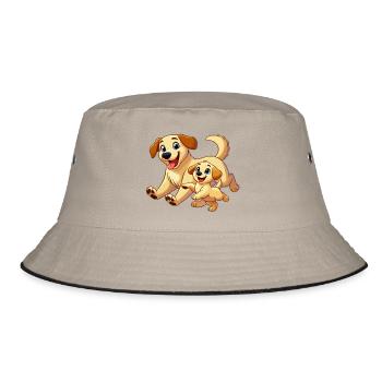Labrador Mutter und Kind beim Herumtollen - Bucket Hat - Khaki/Schwarz - Vorne