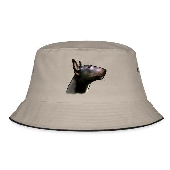 Bullterrier Kopf im Profil Comicstyle - Bucket Hat - Khaki/Schwarz - Vorne