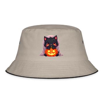 Halloween Cat with Halloween Pumpkin - Bucket Hat - khaki/black - Front