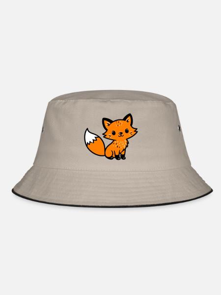 Fuchs Niedlich Comic - Bucket Hat - Khaki/Schwarz - Vorne