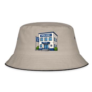 Polizei Cartoon Gebäude Druckdesign - Bucket Hat - Khaki/Schwarz - Vorne