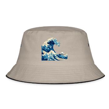 Origami Wave Japanese Art Hokusai Fuji - Bucket Hat - khaki/black - Front
