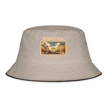 Rumänien Bukarest Vintage Reisemarke - Bucket Hat - Khaki/Schwarz - Vorne