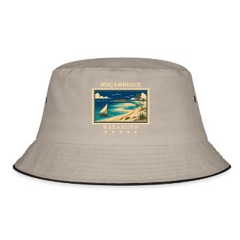 Mosambik Bazaruto Vintage Reisemarke - Bucket Hat - Khaki/Schwarz - Vorne