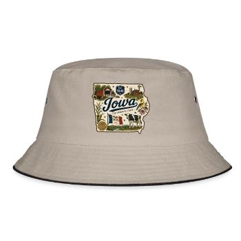 Iowa Hawkeye State Vintage Farm Sticker - Bucket Hat - khaki/black - Front