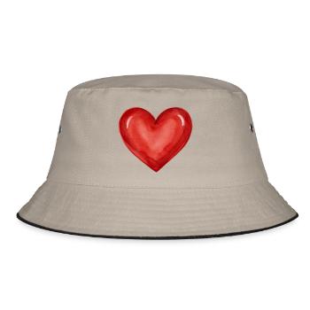 Rotes Herz rot aquarell Geschenk  - Bucket Hat - Khaki/Schwarz - Vorne