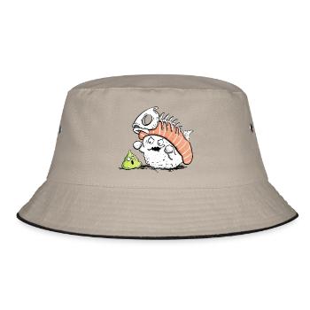 Lustiges Sushi mit Fischgräte I Kawaii Japan Essen - Bucket Hat - Khaki/Schwarz - Vorne