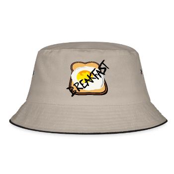 Toast mit Spiegelei Grafik - Bucket Hat - Khaki/Schwarz - Vorne