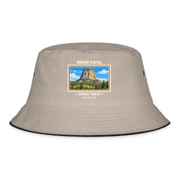 Vereinigte Staaten Devils Tower Vintage Reisemarke - Bucket Hat - Khaki/Schwarz - Vorne