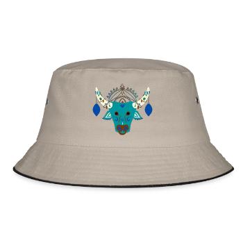 Blauer Stier mit festlichem Kopfschmuck - Bucket Hat - Khaki/Schwarz - Vorne