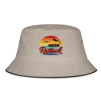 Moin Rostock with Seagull in Retro Style - Bucket Hat - khaki/black - Front