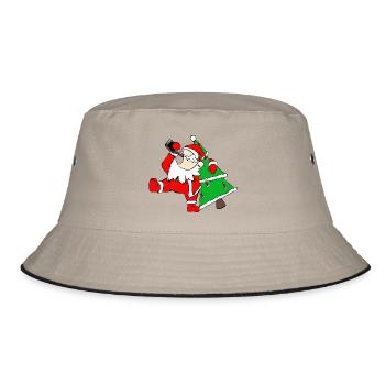 Betrunkener Weihnachtsmann mit Baum - Bucket Hat - Khaki/Schwarz - Vorne