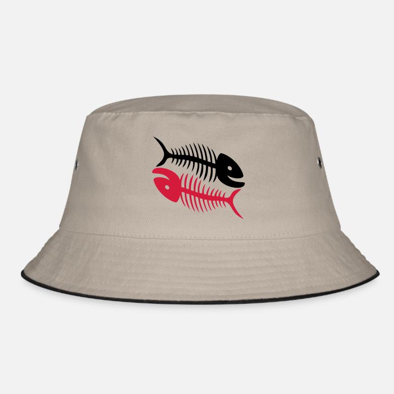 Smiling Fish Bones - Bucket Hat - khaki/black