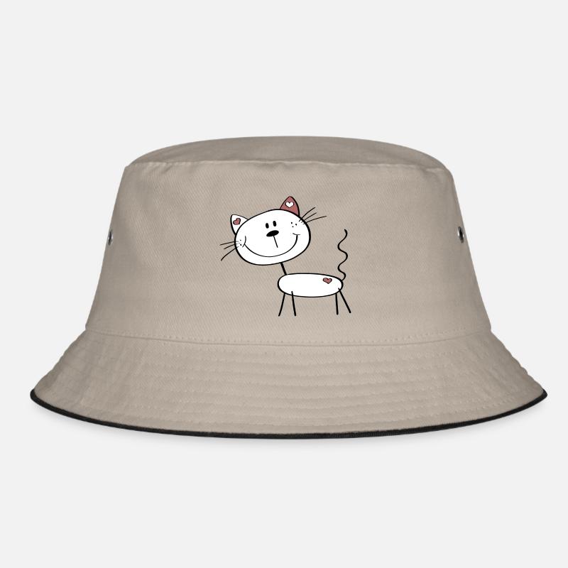 Kleine Katze mit Herzchen - Strichmännchen Comic Bucket Hat