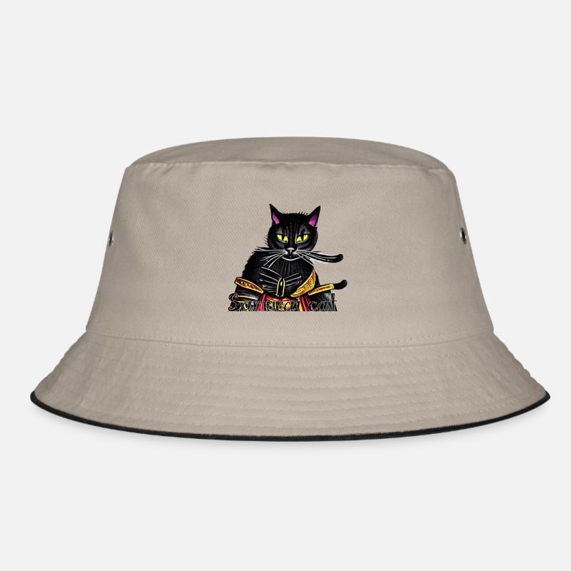Samurai cat with gold armor - Bucket Hat - khaki/black