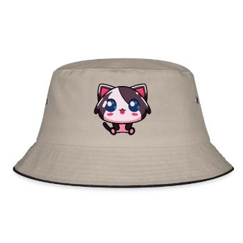 Kawaii Chibi Cat - Cute Pink Anime Kitty - Bucket Hat - khaki/black - Front