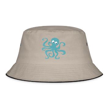 Oktopus Tintenfisch Punkte Kinderzimmer Meer Ozean - Bucket Hat - Khaki/Schwarz - Vorne