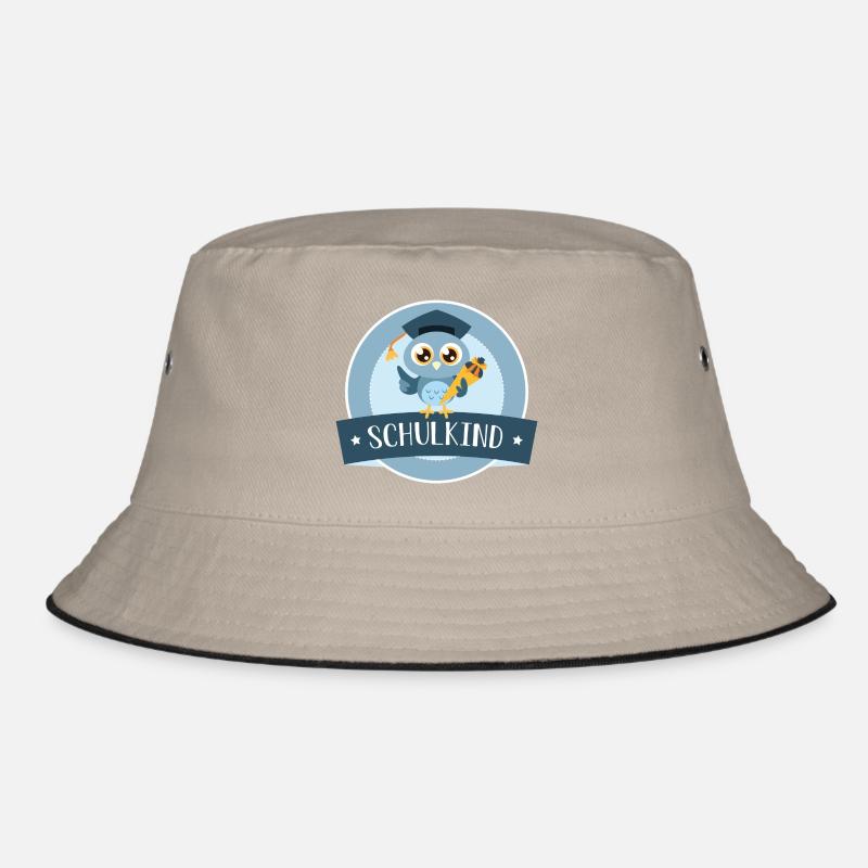 Schulkind Eule mit Zuckertüte - Bucket Hat - Khaki/Schwarz