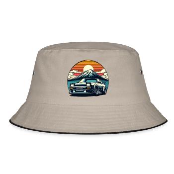 JDM-Auto Japanische Retro-Autorenn-Drift-Legende - Bucket Hat - Khaki/Schwarz - Vorne