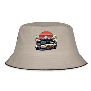 JDM-Auto Japanische Retro-Autorenn-Drift-Legende - Bucket Hat - Khaki/Schwarz - Vorne