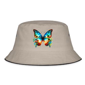 Schmetterling - Bucket Hat - Khaki/Schwarz - Vorne
