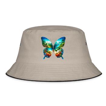Schmetterling - Bucket Hat - Khaki/Schwarz - Vorne