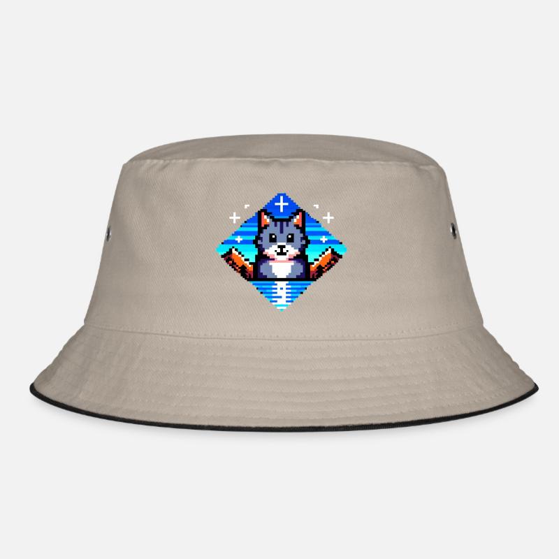Pixel Cat - Bucket Hat - khaki/black