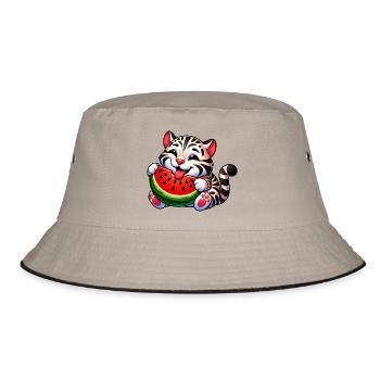Bengalkatze Mit Wassermelone Fruchtig Lustig - Bucket Hat - Khaki/Schwarz - Vorne