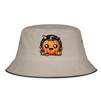 Happy Halloween Kinder Kürbis - Bucket Hat - Khaki/Schwarz - Vorne