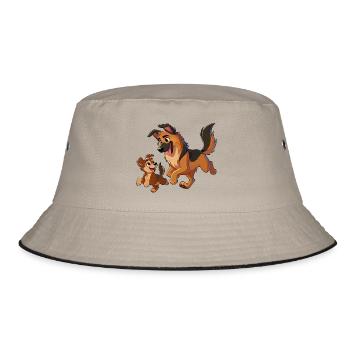 Deutscher Schäferhund Mutter mit Kind beim Herumtollen - Bucket Hat - Khaki/Schwarz - Vorne