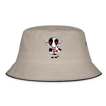 Kuh mit Herz - Bucket Hat - Khaki/Schwarz - Vorne